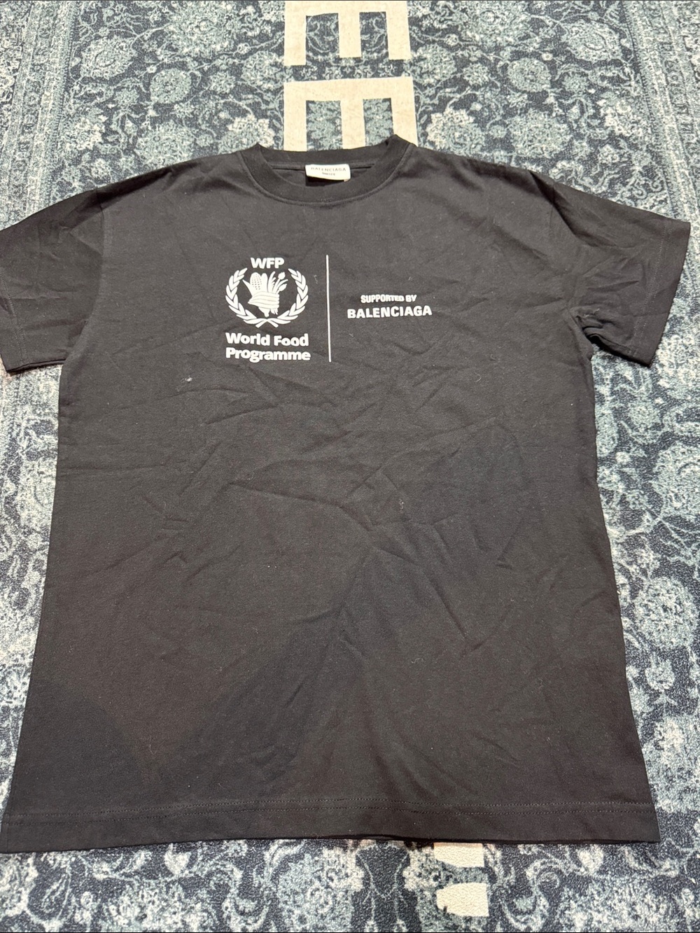 Balenciaga Black Short-Sleeve Tee with White WFP Print